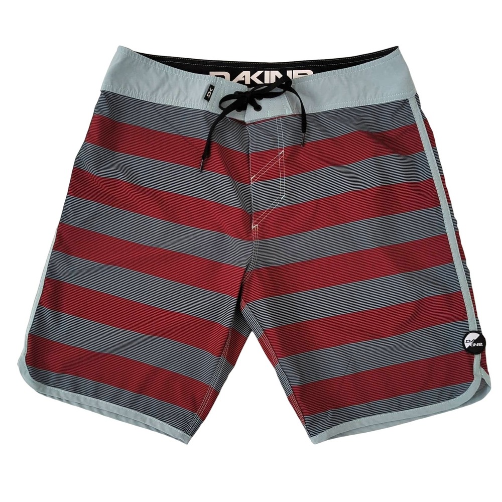 DAKINE Mens Swim Trunks Size 36 Red Gray Striped Boardshorts‎ Drawstring Waist